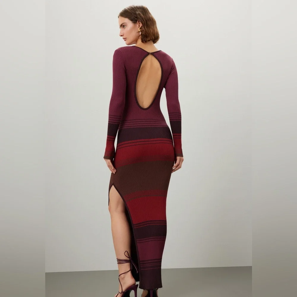 STAUD Ribbed Knit Dress in Berry and Plum - Picture 5 of 9